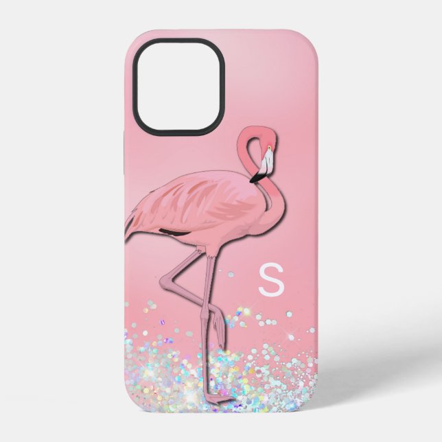 Pink Flamingo Monogrammed iPhone Case (Back)