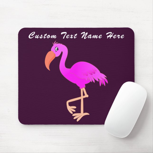 Pink Flamingo Mouse Pad with Custom Textand Colour (With Mouse)