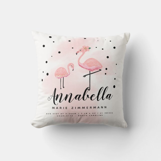 Pink Flamingo Mum Daughter Personalised Birth Cushion (Front)