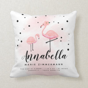 Pink Flamingo Mum Daughter Personalised Birth Cushion