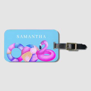 Pink Flamingo Name Luggage Tag