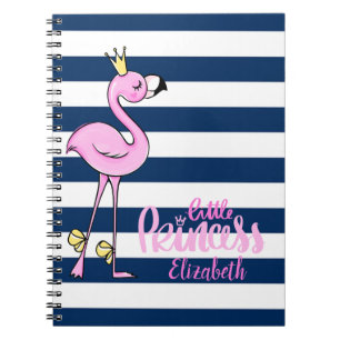 Pink Flamingo, Navy Blue Stripes,Little Princess Notebook