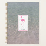 Pink Flamingo Ocean Water Personalised Planner<br><div class="desc">A planner featuring a background photo of clear ocean water.  Personalise with your name under illustration of pink flamingo on front.</div>