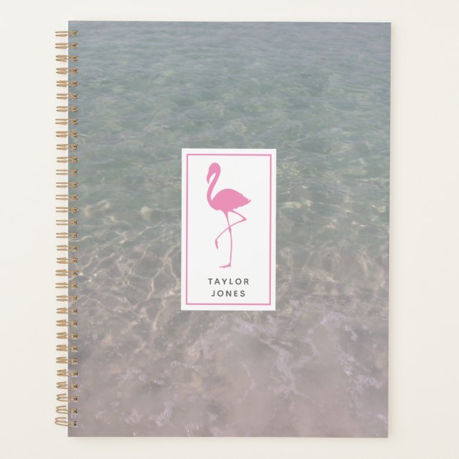 Pink Flamingo Ocean Water Personalised Planner (Front)