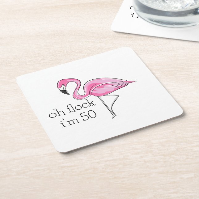 Pink Flamingo Oh Flock I'm 50 Square Paper Coaster (Angled)