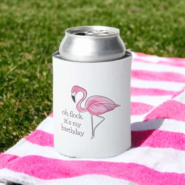 Pink Flamingo Oh Flock It's My Birthday Preppy Can Cooler (Creator Uploaded)