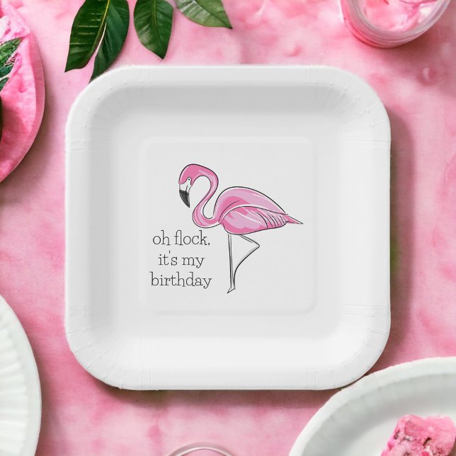 Pink Flamingo Oh Flock It's My Birthday Preppy Paper Plate (Creator Uploaded)