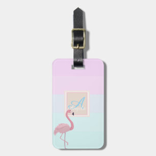 Pink Flamingo Ombre Striped Monogram-Personalised Luggage Tag