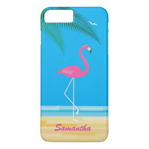Pink Flamingo on Beach iPhone 7 Plus Case