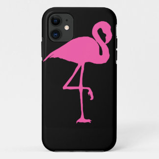 Pink Flamingo on Black Background iPhone 11 Case