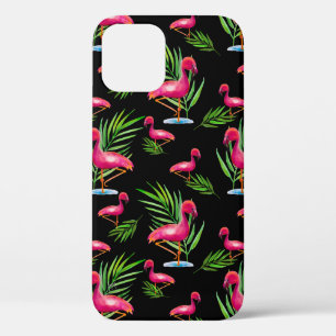 Pink Flamingo on Black iPhone 12 Case