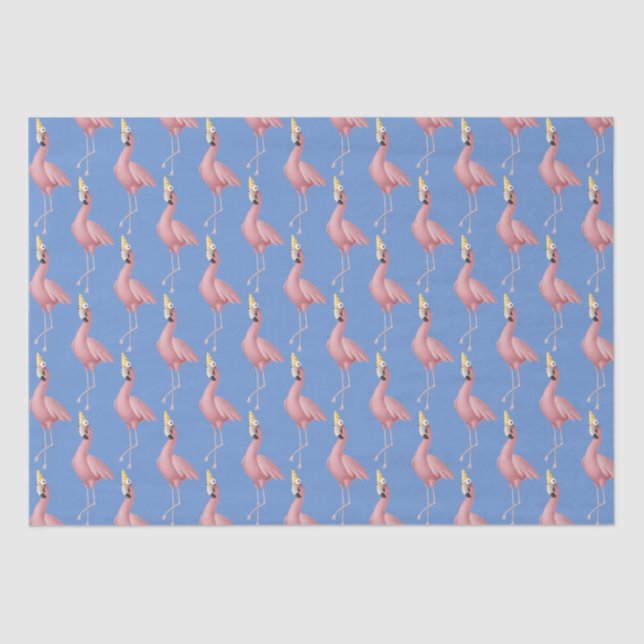Pink Flamingo on Blue Birthday Tissue Paper (Front)