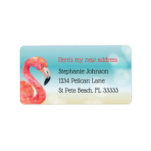 Pink Flamingo on Bokeh Beach New Address Label