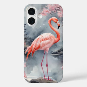 Pink flamingo on japanese lake ink splash cover