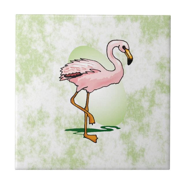 Pink Flamingo on Pale Green Background Tile (Front)