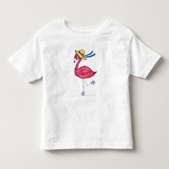 Pink Flamingo on Skates Toddler T-Shirt (Front)