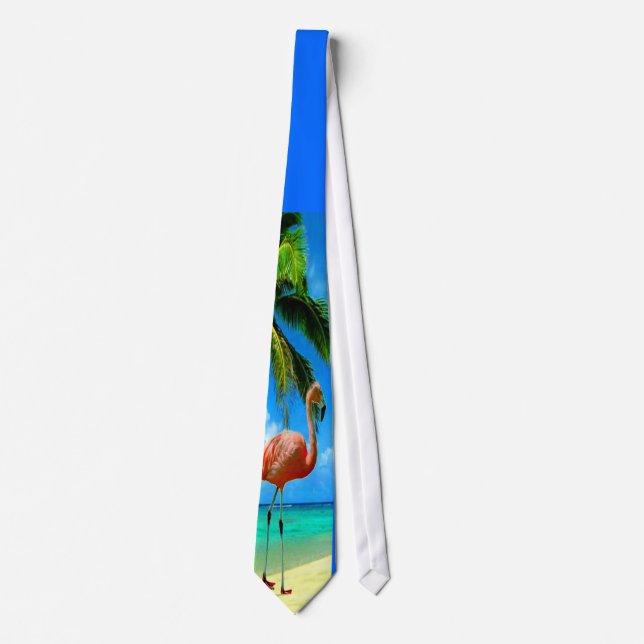 Pink Flamingo on the Beach Tie (Front)