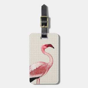 Pink Flamingo on Vintage Polka Dots Luggage Tag