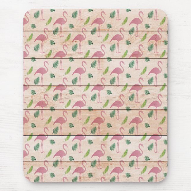 Pink Flamingo on Wood Pattern Mouse Pad (Front)