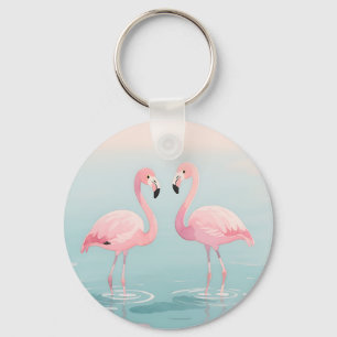 Pink Flamingo Pair Watercolor Serenity Key Ring