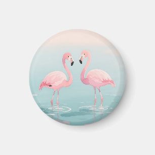 Pink Flamingo Pair Watercolor Serenity Magnet
