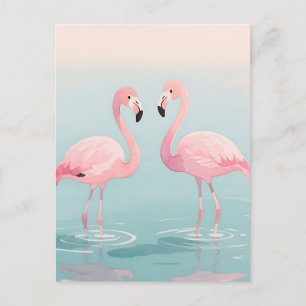 Pink Flamingo Pair Watercolor Serenity Postcard