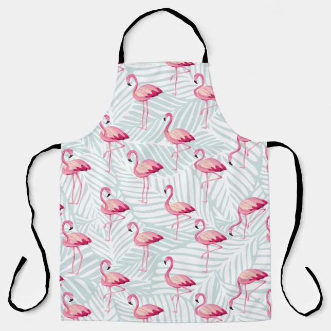Pink Flamingo & Palm Leaves – Cute Apron (Front)