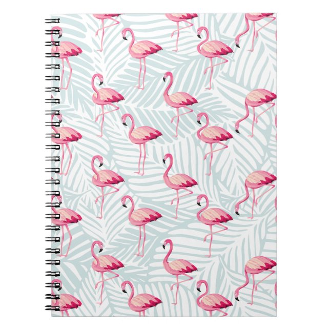 Pink Flamingo & Palm Leaves – Cute Notebook (Front)