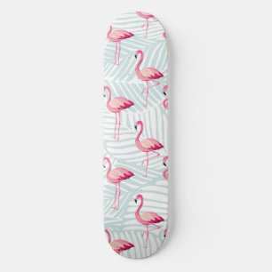Pink Flamingo & Palm Leaves – Cute Skateboard