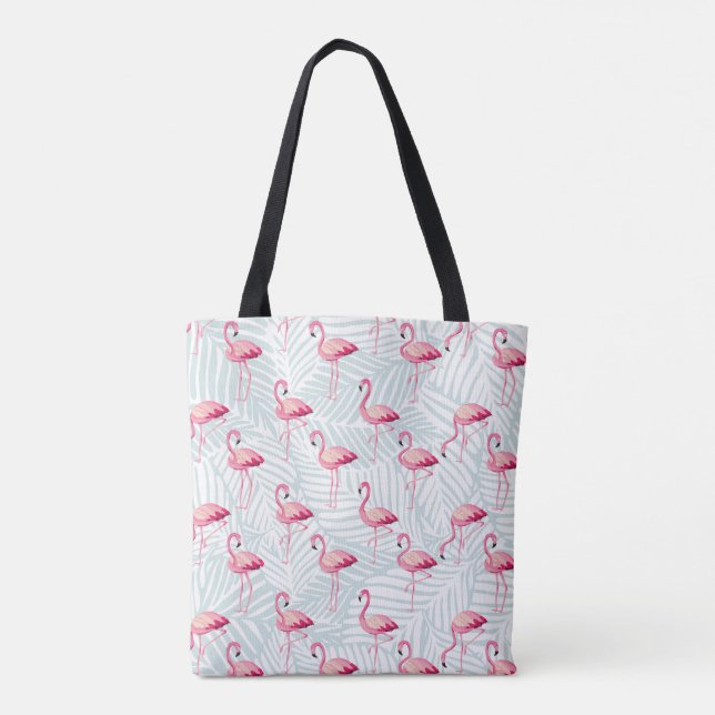 Pink Flamingo & Palm Leaves – Cute Tote Bag (Back)