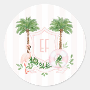 Pink Flamingo Palm Springs Monogram Bachelorette Classic Round Sticker