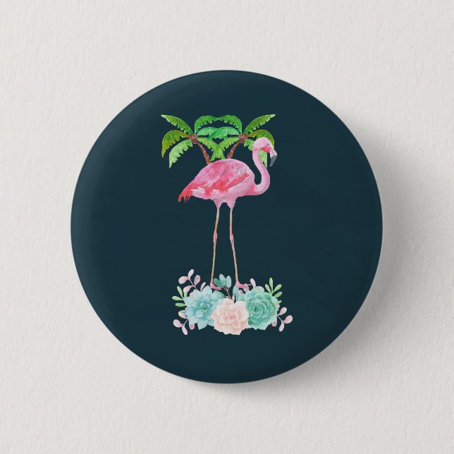 Pink Flamingo Palm trees and Floral Succulents 6 Cm Round Badge (Front)
