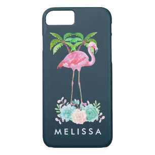 Pink Flamingo Palm trees and Floral Succulents iPhone 8/7 Case