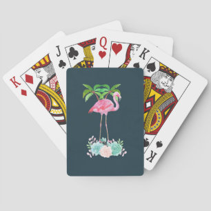 Pink Flamingo Palm trees and Floral Succulents Playing Cards