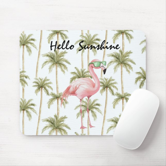 Pink Flamingo Palm Trees Mouse Pad (With Mouse)