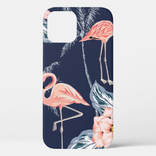 Pink flamingo, palm trees, rose, orchid flower, le iPhone 12 case