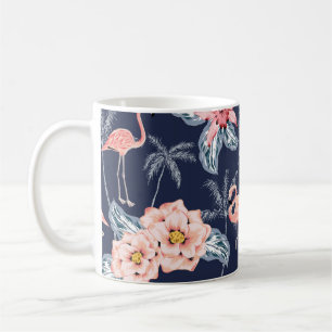 Pink flamingo, palm trees, rose, orchid flower, le coffee mug