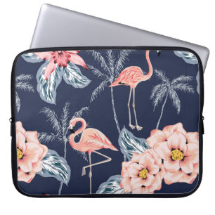 Pink flamingo, palm trees, rose, orchid flower, le laptop sleeve