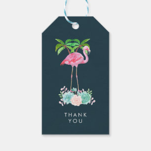 Pink Flamingo Palm trees Thank You Gift Tags