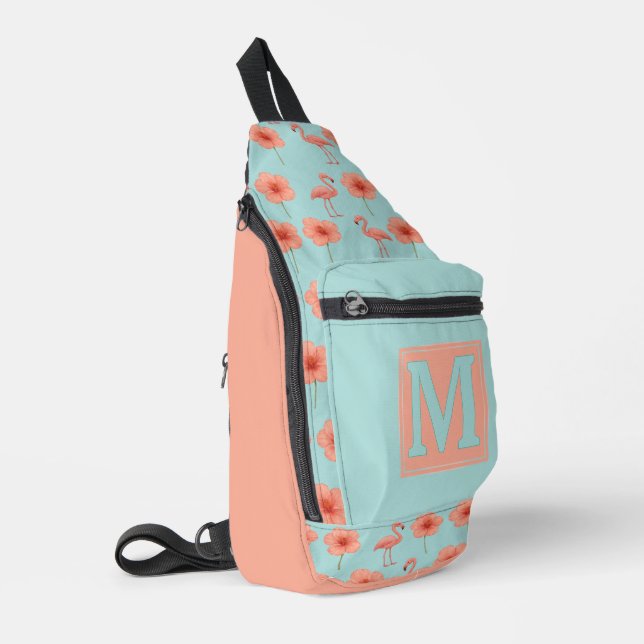 Pink Flamingo Paradise Watercolor Pattern Sling Bag (Left Corner)