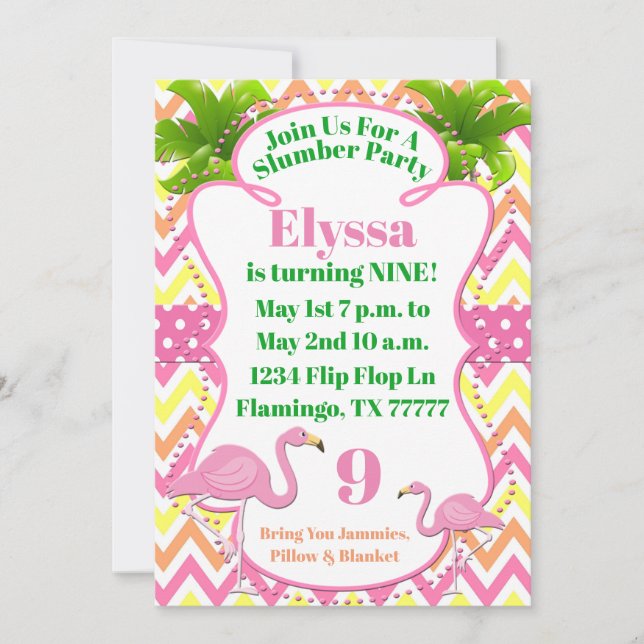 Pink Flamingo Party or Slumber Party Invite (Front)