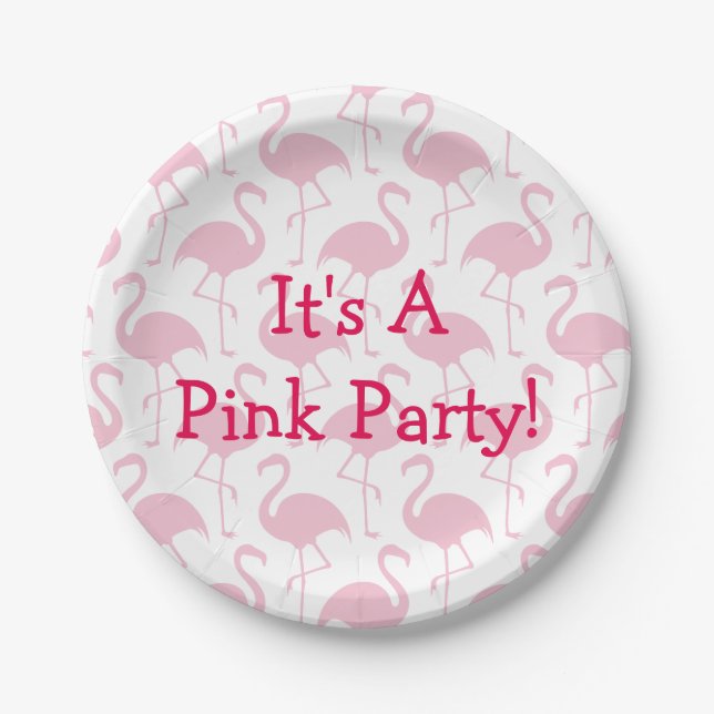 Pink Flamingo Party Paper Plate (Front)