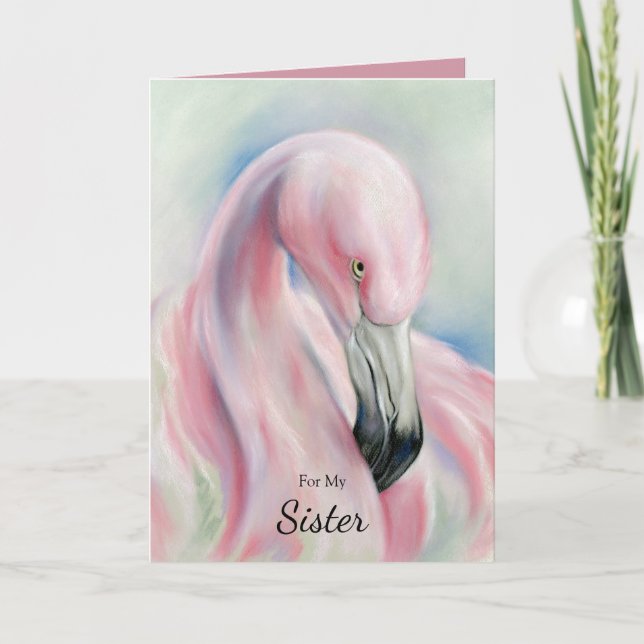 Pink Flamingo Pastel Art Birthday Card (Front)