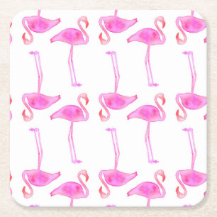 Pink Flamingo Pattern 2 Square Paper Coaster