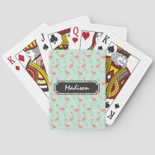 Pink Flamingo Pattern   Add Name Playing Cards