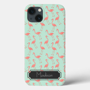Pink Flamingo Pattern   Add Your Name iPhone 13 Case