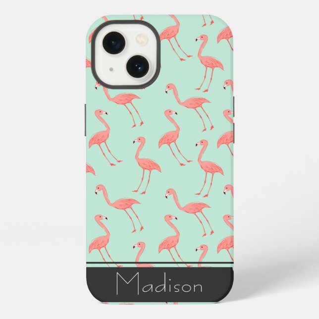 Pink Flamingo Pattern | Add Your Name iPhone Case (Back)