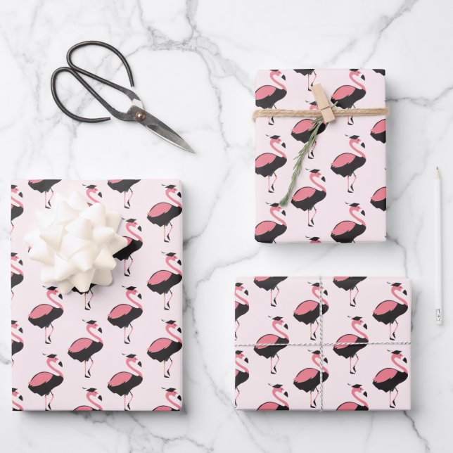 Pink Flamingo Pattern Animal Graduation Wrapping Paper Sheet (Front)