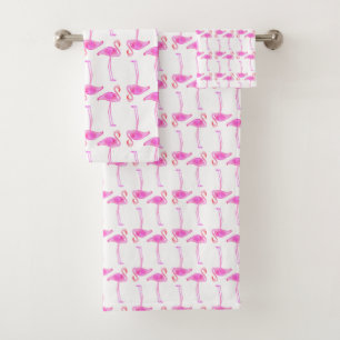 Pink Flamingo Pattern Bath Towel Set