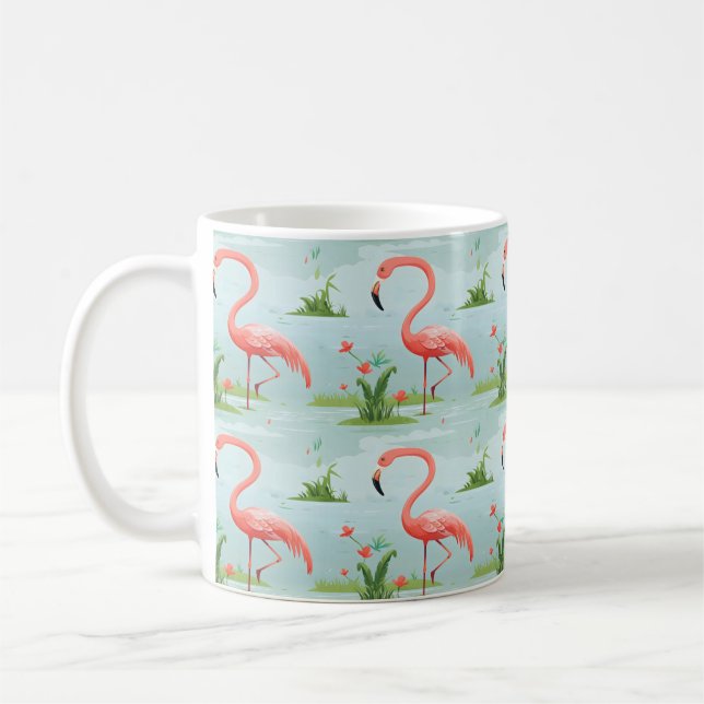 Pink Flamingo Pattern Coffee Mug (Left)
